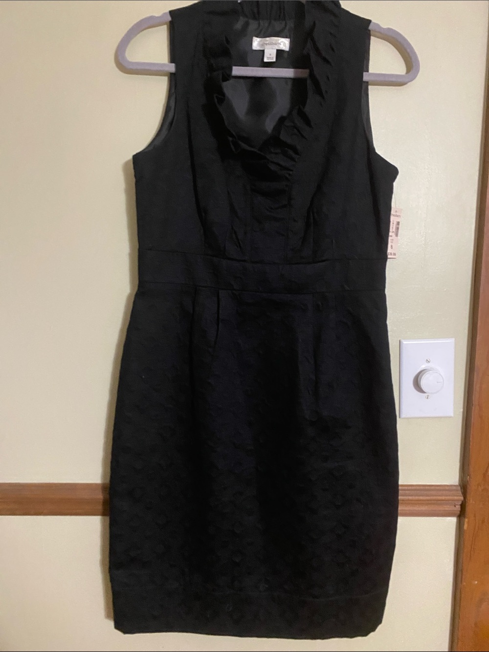 dressbarn Black Sleeveless Ruffle V-Neck Textured Mini Dress